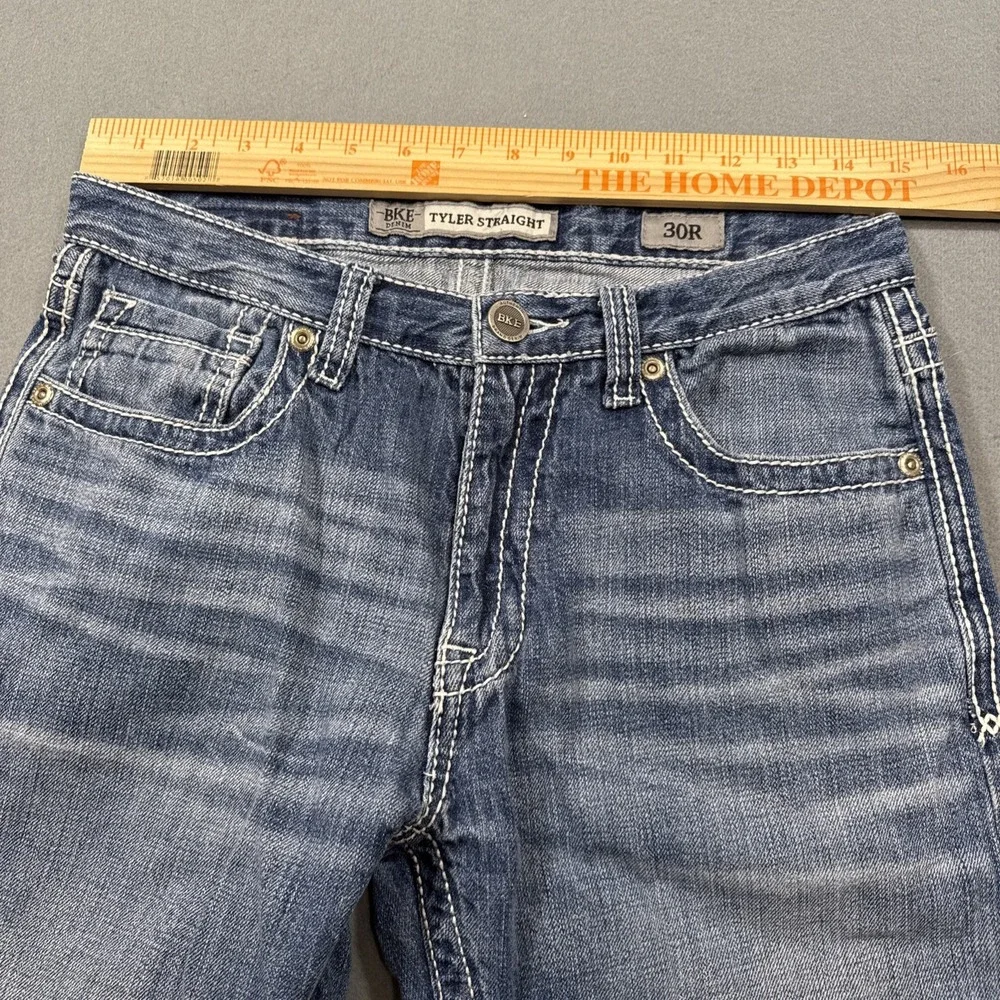 Buckle BKE Jeans Mens 30R Tyler Straight Thick Stitch Embroidery WHISKERING